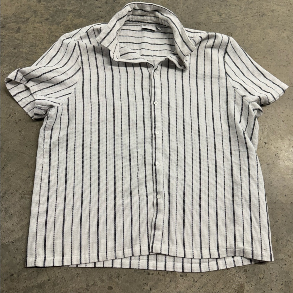 Asos Design Men's White Black Striped Short Sleeve Button- Down Shirt Size‎ 2XL